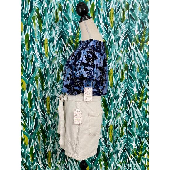 NWT Free People Blue Black Dark Combo Technicolor Floral Smocked Bubble Top Boho - Picture 3 of 8